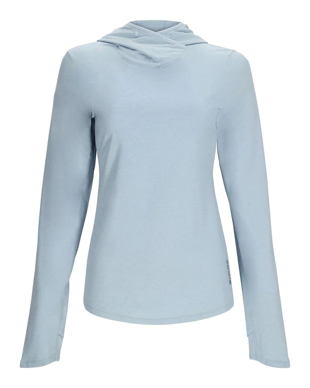 Simms Women's SolarFlex Hoody Fly Fish Food Logo - Steel Blue Heather - Apparel - Fly Fish Food