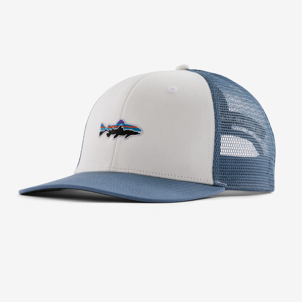 Patagonia Fly Fish Food Stand Up Trout Trucker Hat - White - Hats - Fly Fish Food