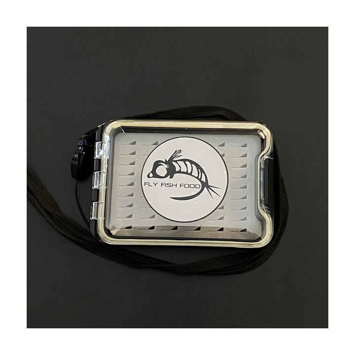FLY FISH FOOD LOGO FLY BOX, CLEAR SINGLE SIDED - SMALL W/ LANYARD, EASY GRIP FOAM - Fly Boxes - Fly Fish Food