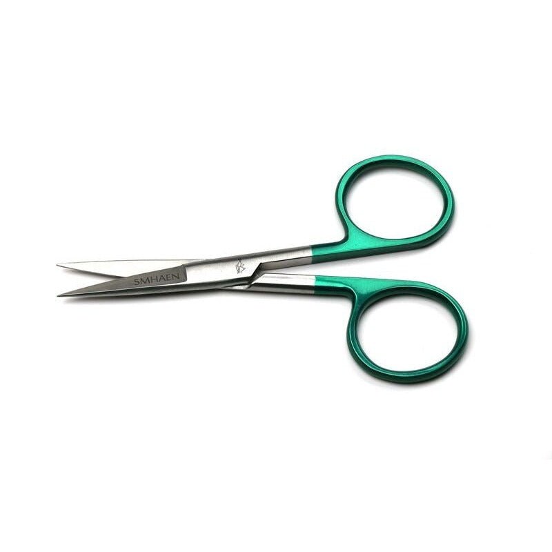 Smhaen Tungsten Carbide 4.5" Green Large Straight Scissors - Tying Tools - Fly Fish Food