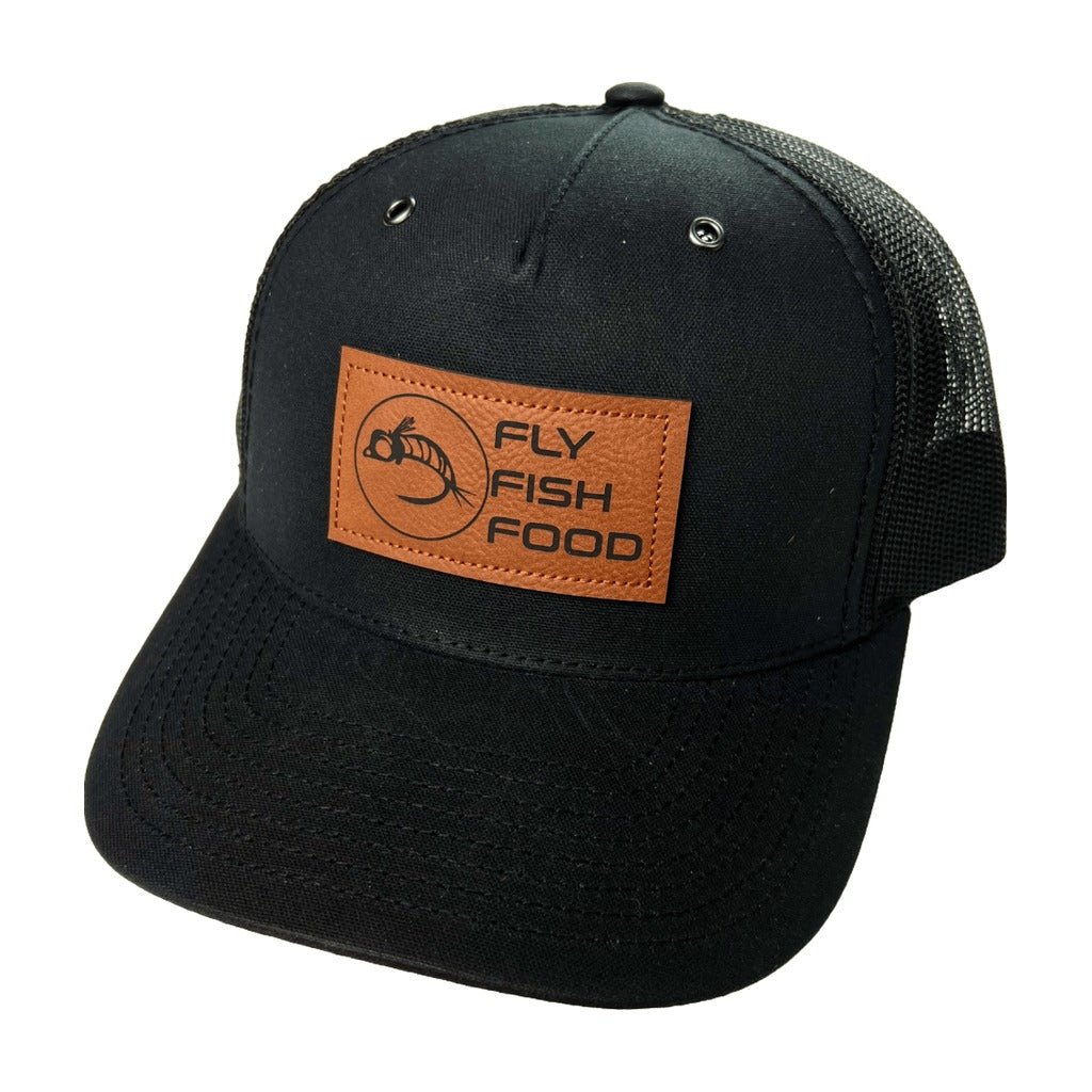 Fly Fish Food Logo Leather Patch Hat - Black - Hats - Fly Fish Food