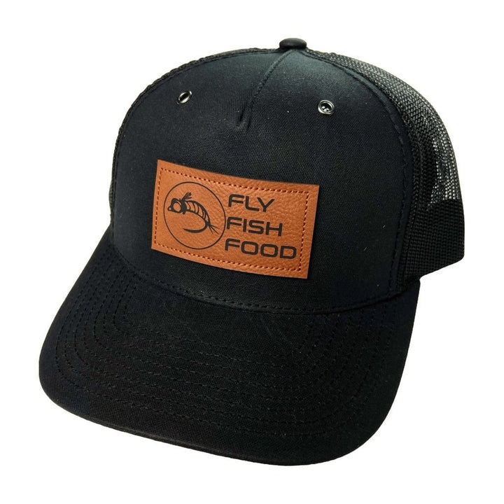 Fly Fish Food Logo Leather Patch Hat - Black - Hats - Fly Fish Food