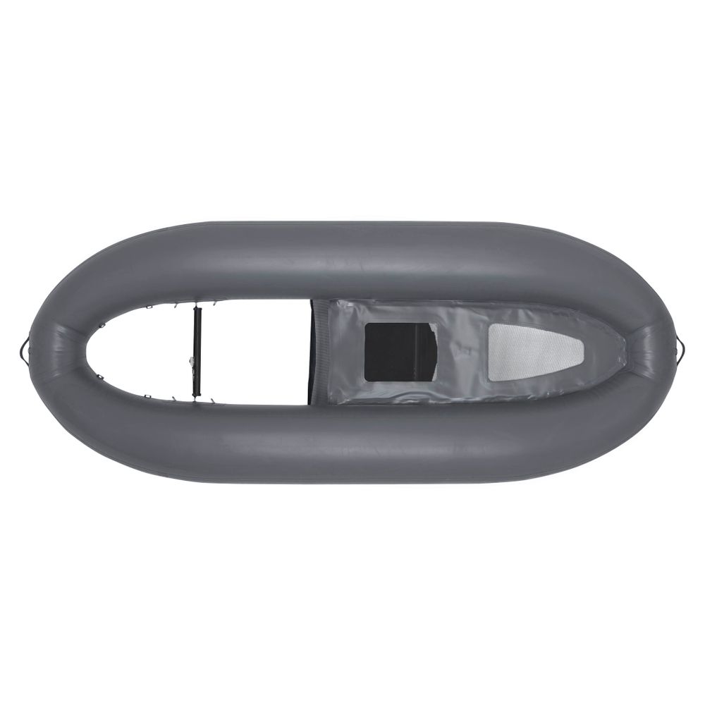 NRS Boundary 100 Personal Fishing Raft in gray, bottom view showing hull and floor panels
