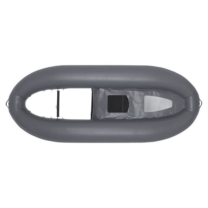 NRS Boundary 100 Personal Fishing Raft in gray, bottom view showing hull and floor panels