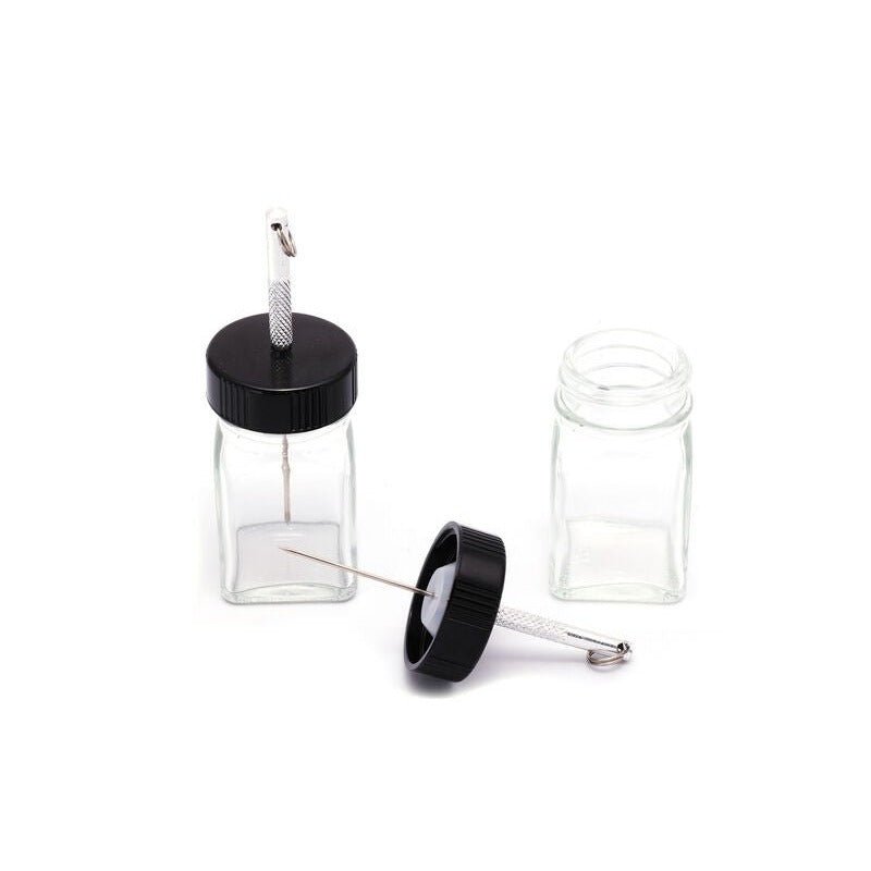 Hareline Empty Glass 1oz Glue Jar with Applicator Bodkin - UV Resin & Adhesives - Fly Fish Food