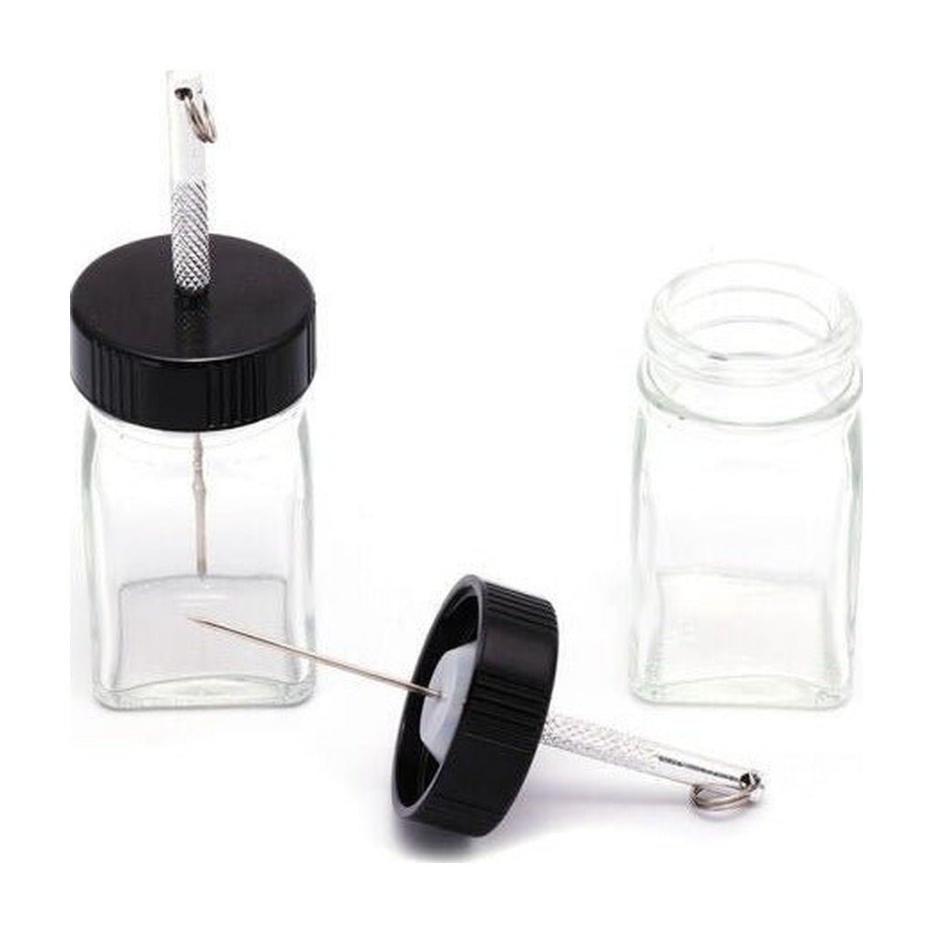 Hareline Empty Glass 1oz Glue Jar with Applicator Bodkin - UV Resin &amp; Adhesives - Fly Fish Food
