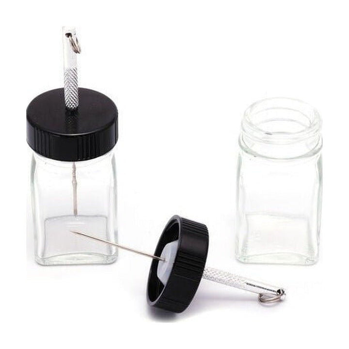 Hareline Empty Glass 1oz Glue Jar with Applicator Bodkin - UV Resin &amp; Adhesives - Fly Fish Food