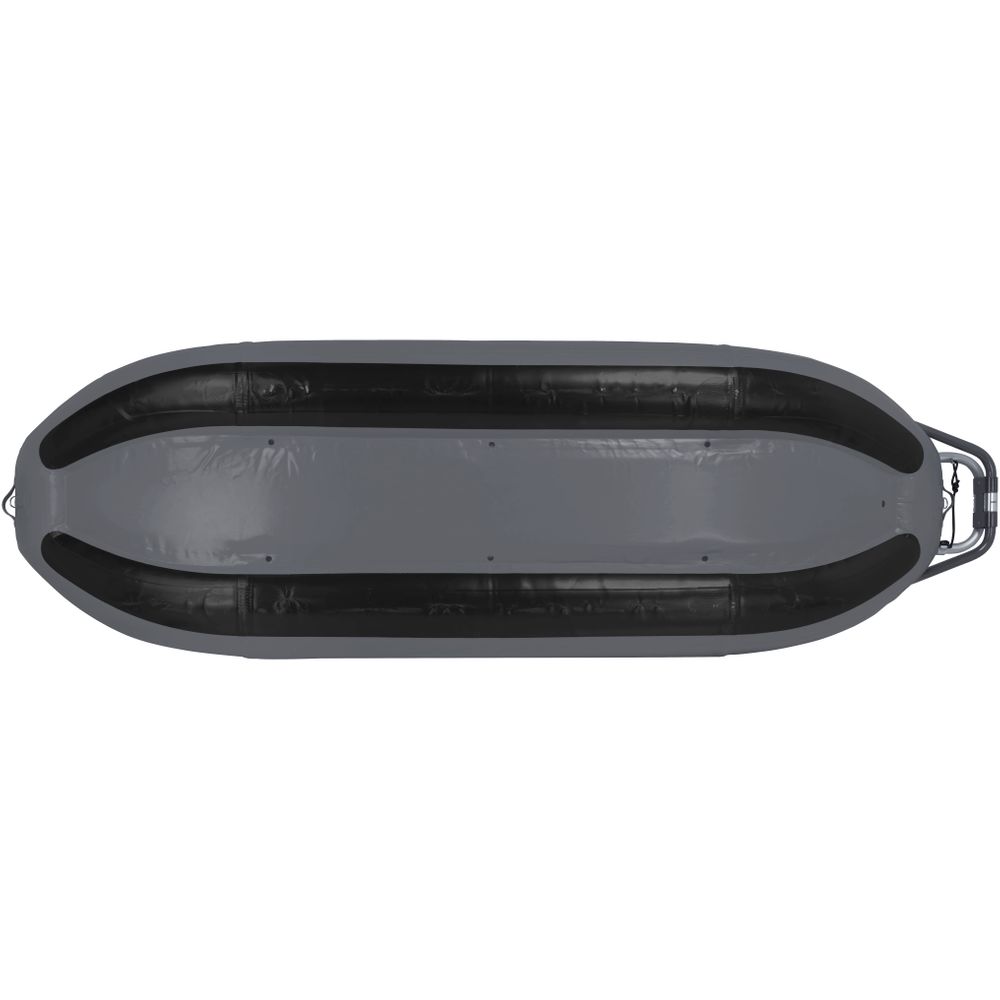 NRS Approach 120 two-person fishing raft, gray, bottom view of hull