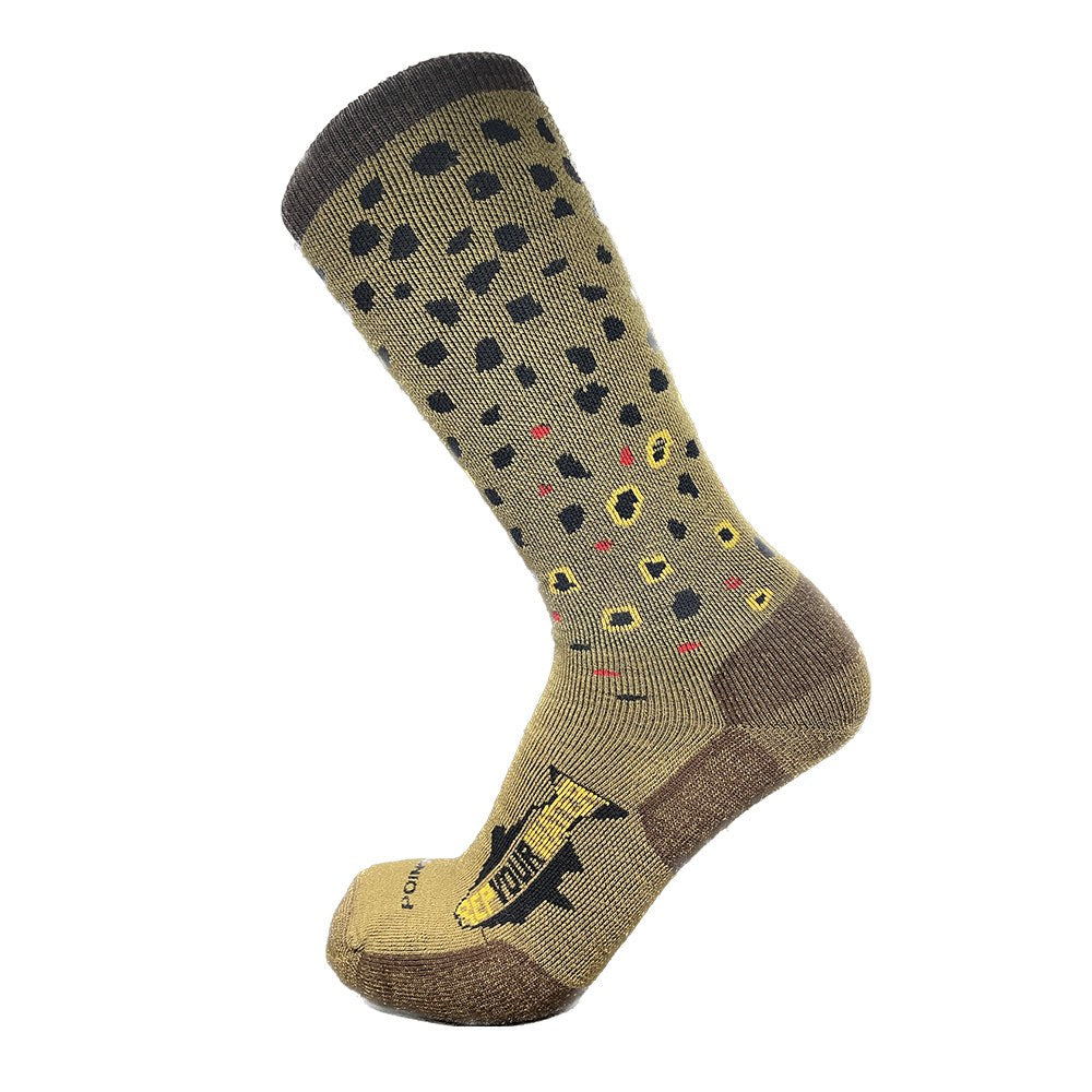 RepYourWater Socks, Merino Blend Mid-Weight, Brown Trout Fish