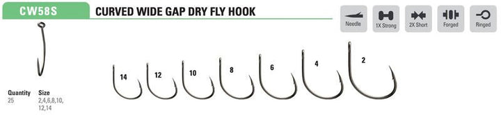 Mustad - Curved Apex Wide Dry Fly Hook CW58SAP - Hooks &amp; Shanks - Fly Fish Food