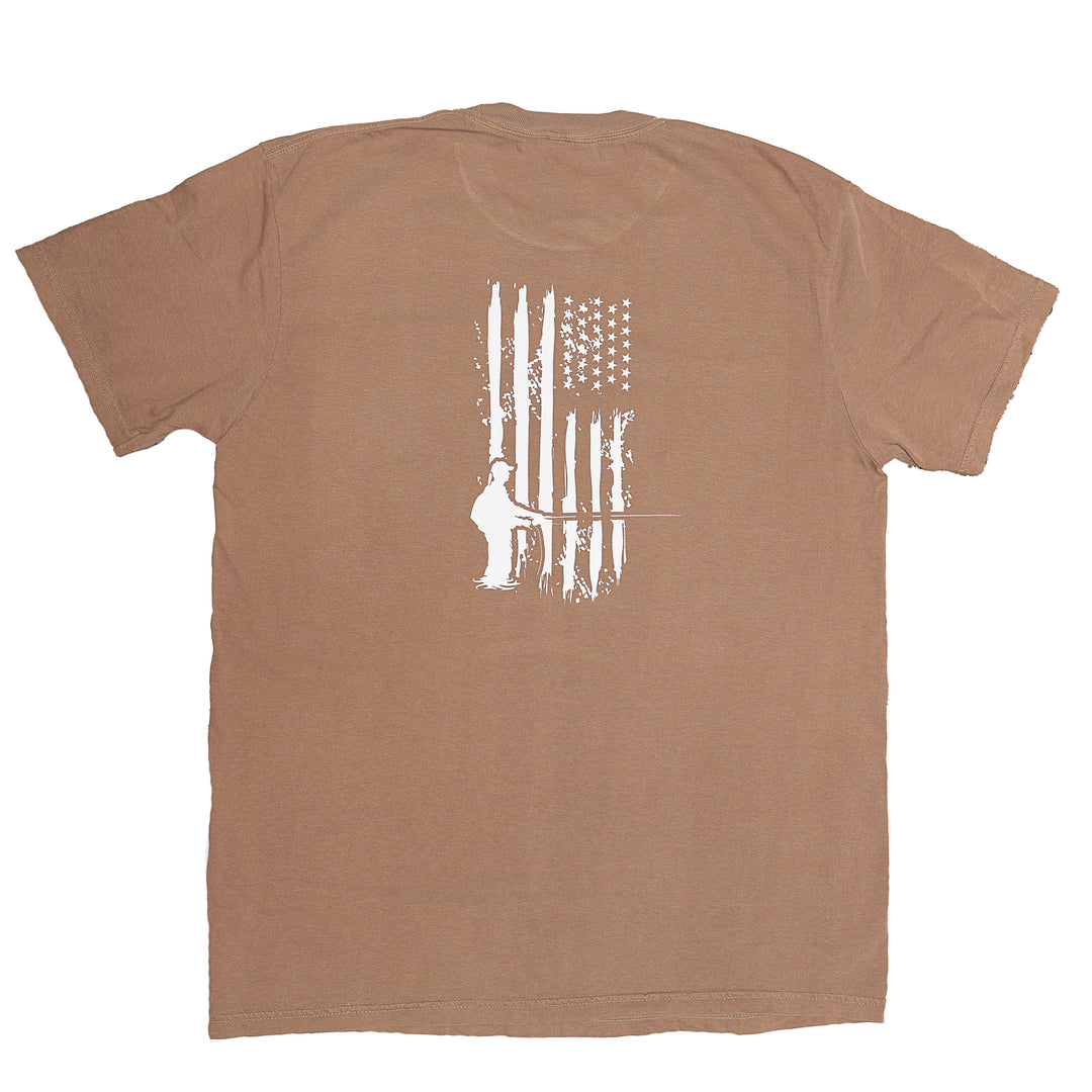 Fly Fish Food Patriotic Fisherman T-Shirt - Brown - Apparel - Fly Fish Food