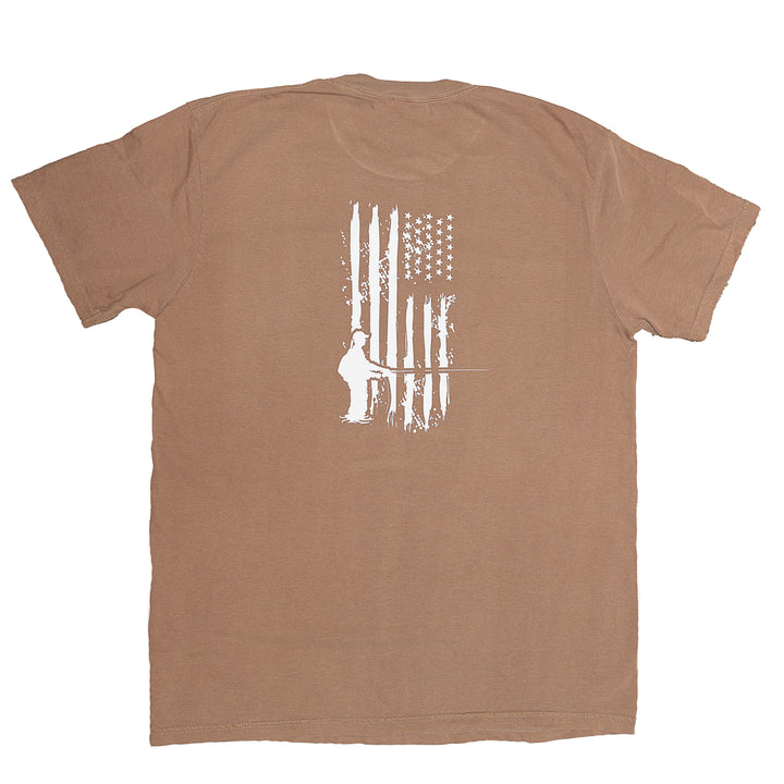 Fly Fish Food Patriotic Fisherman T-Shirt - Brown - Apparel - Fly Fish Food