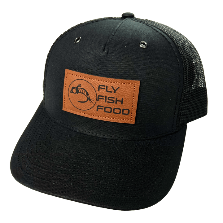 Fly Fish Food Logo Leather Patch Hat - Black - Hats - Fly Fish Food