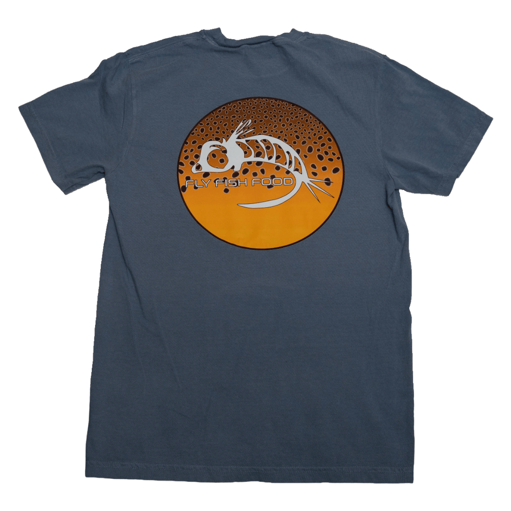 Fly Fish Food Brown Trout Logo Tee - Blue - Apparel - Fly Fish Food
