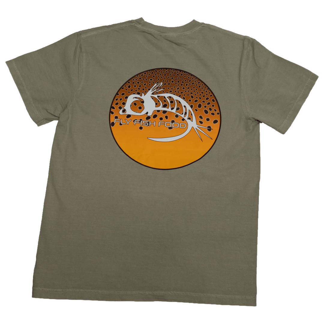 Fly Fish Food Brown Trout Logo Tee - Sage - Apparel - Fly Fish Food