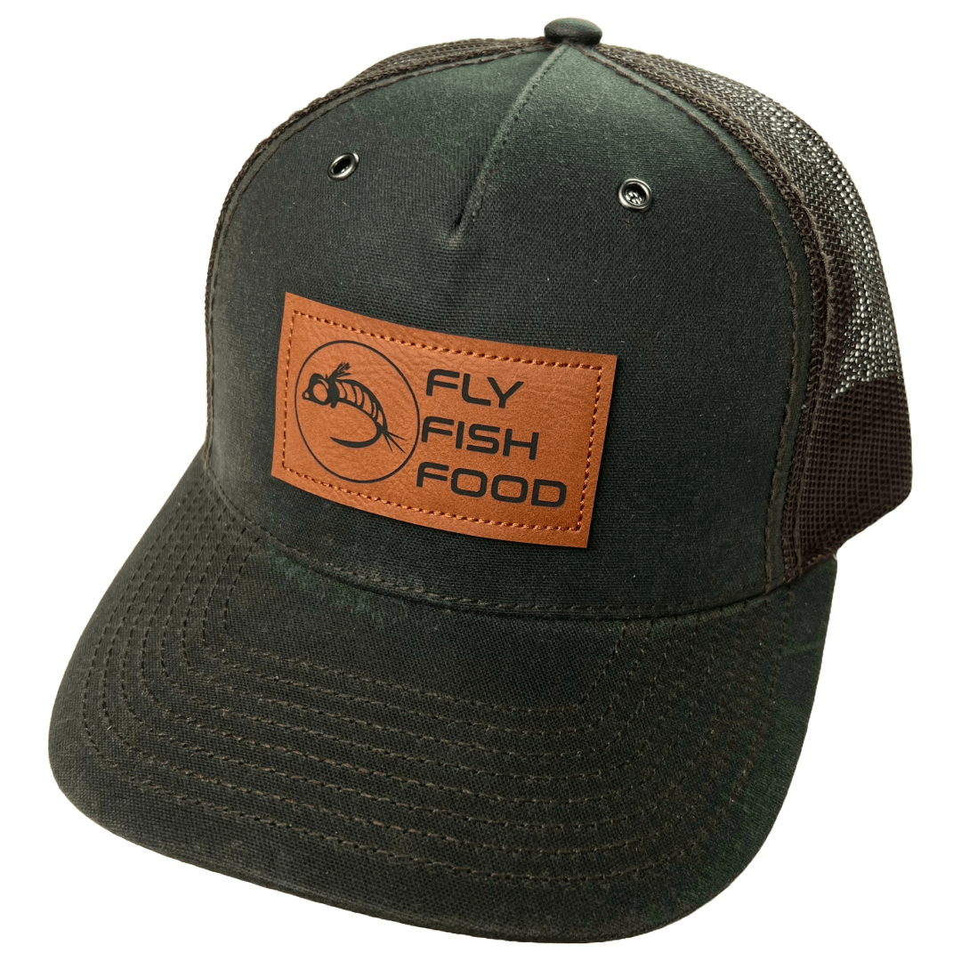Fly Fish Food Logo Leather Patch Hat - Dark Olive - Hats - Fly Fish Food