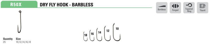 Mustad - Classic Dry Barbless Hook R50XAP - Hooks &amp; Shanks - Fly Fish Food