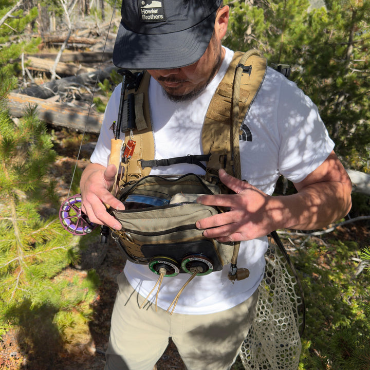 Scout Chest Pack clipped to the Ranger 10L Backpack