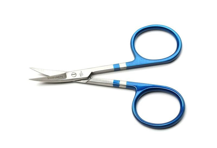 Smhaen Tungsten Carbide 4" Blue Midge Curved Scissors - Tying Tools - Fly Fish Food