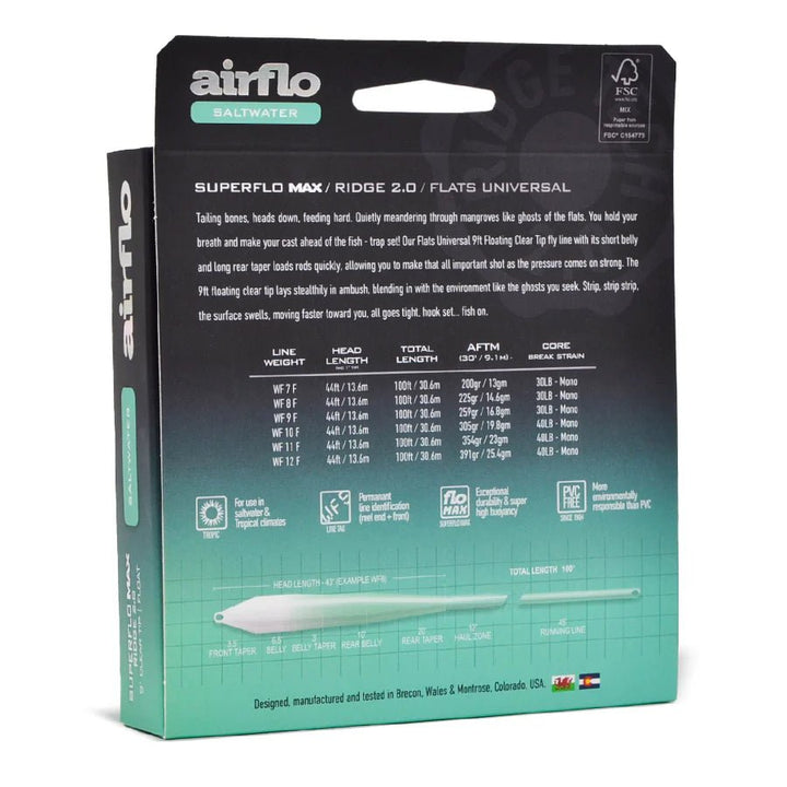 Airflo Superflo Max Ridge 2.0 - Flats Universal Taper - 9ft Clear Tip - Fly Lines - Fly Fish Food
