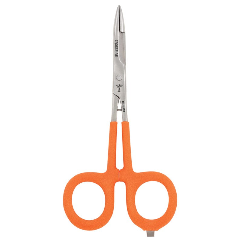 Scissor Clamp, 6", Satin with Orange Textured Rubber Loops, Straight, Tapered Jaw, (1/2)