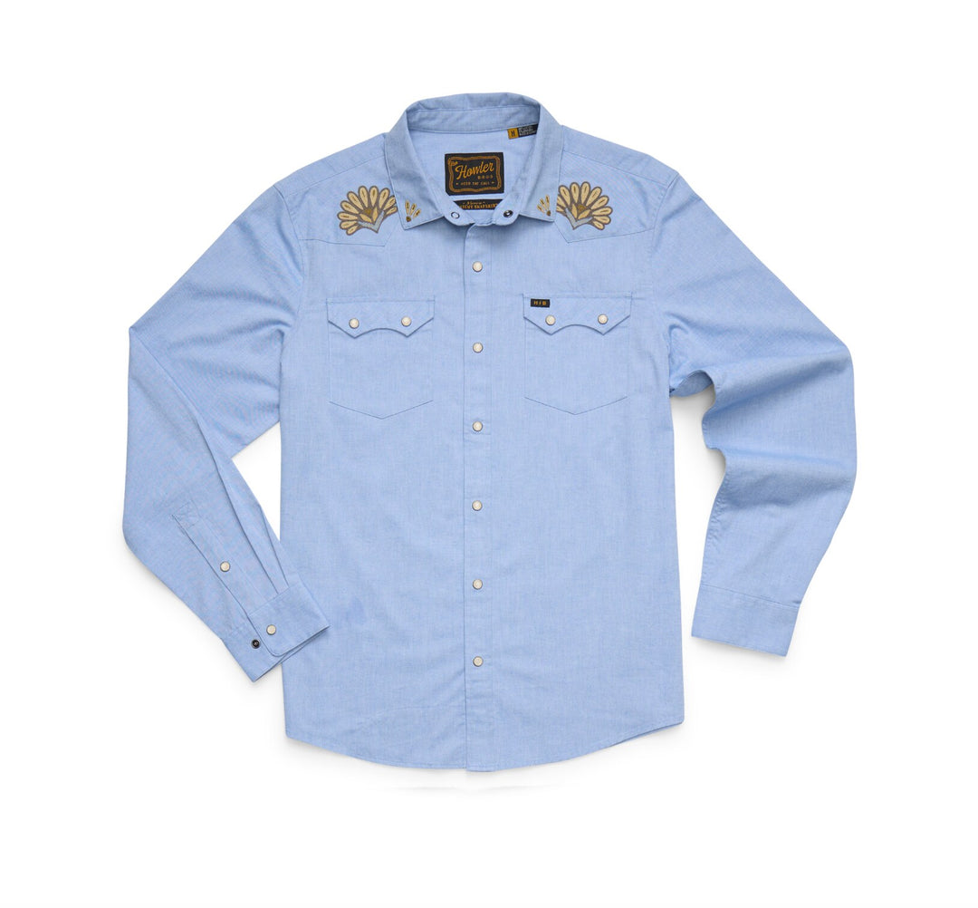 Howler Bros - Crosscut Deluxe Longsleeve : Fanned Flora : Faded Blue Oxford