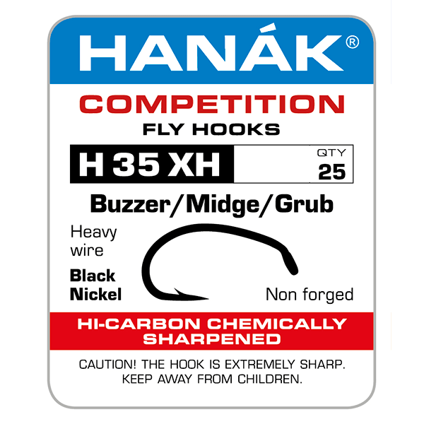 Hanak H 35 XH Barbed Buzzer/Midge/Grub Hooks - Hooks &amp; Shanks - Fly Fish Food