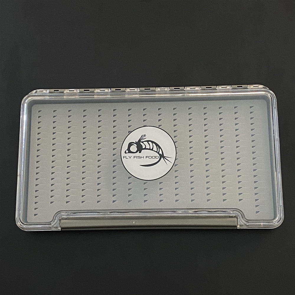 FLY FISH FOOD LOGO FLY BOX, CLEAR SINGLE SIDED - X - LARGE WITH EASY GRIP FOAM - Fly Boxes - Fly Fish Food