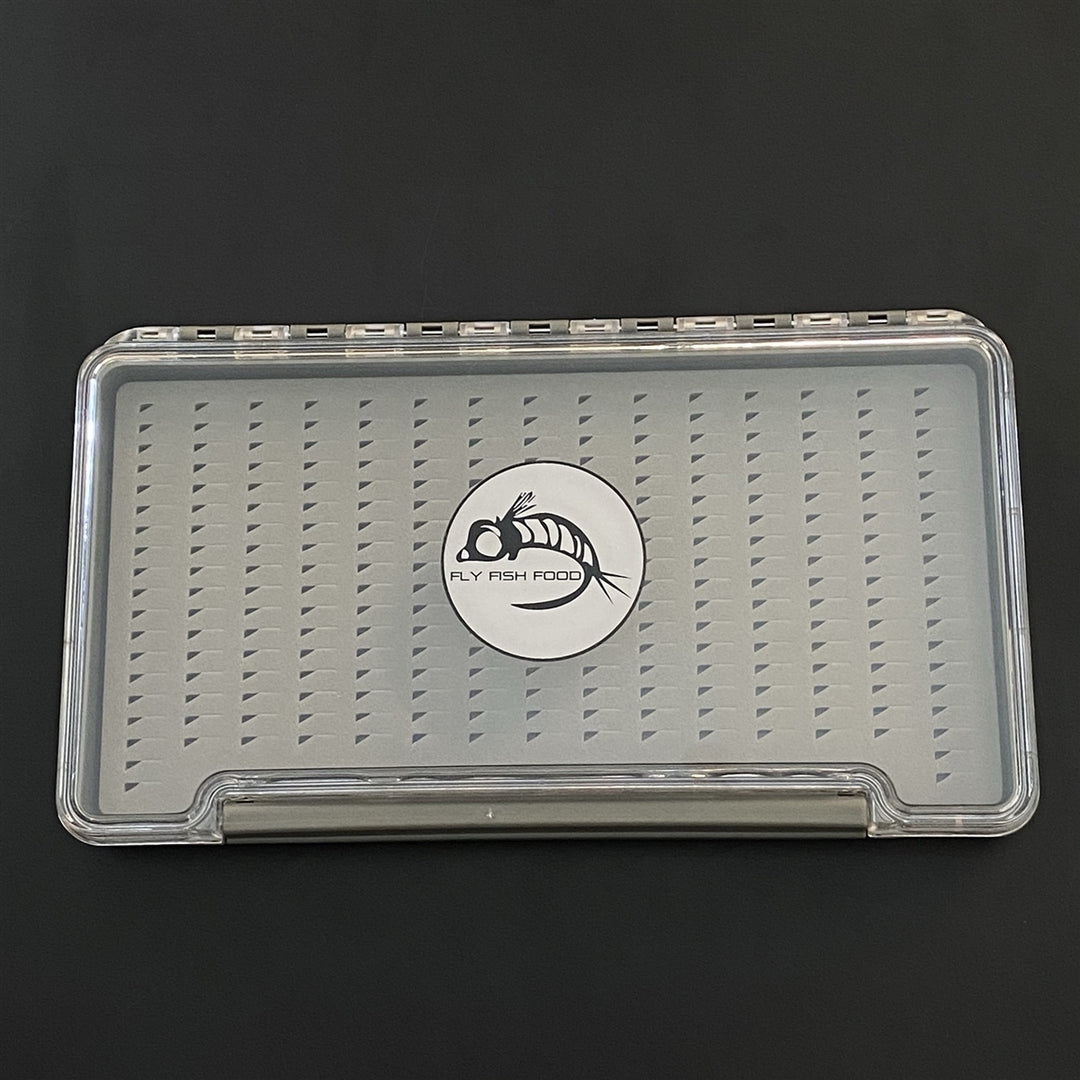 FLY FISH FOOD LOGO FLY BOX, CLEAR SINGLE SIDED - X - LARGE WITH EASY GRIP FOAM - Fly Boxes - Fly Fish Food