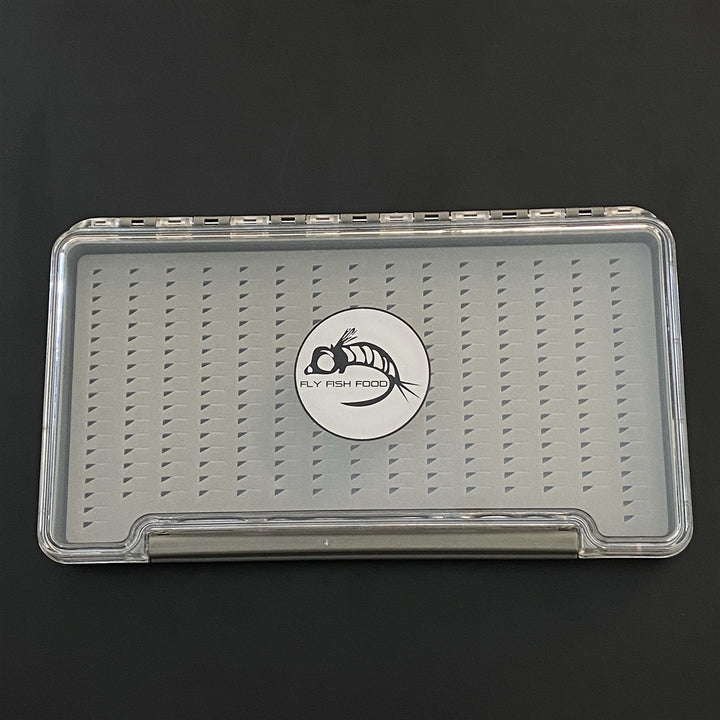 FLY FISH FOOD LOGO FLY BOX, CLEAR SINGLE SIDED - X - LARGE WITH EASY GRIP FOAM - Fly Boxes - Fly Fish Food