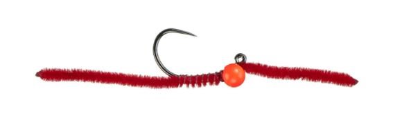 Jig San Juan Worm - Red (Hot Orange Bead) - Flies - Fly Fish Food