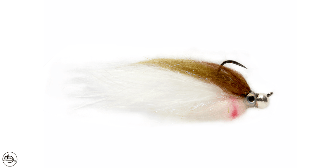 Jiggy Fat Minnow Olive &amp; White Barbless - Flies - Fly Fish Food